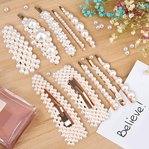 Product Cover Pearls Hair Clips for Women Girls, Allucho 10pcs Fashion Gold Bows/Clips/Ties/Hairpins/Barrettes for Party Wedding (10 PCS pearl hair clips)