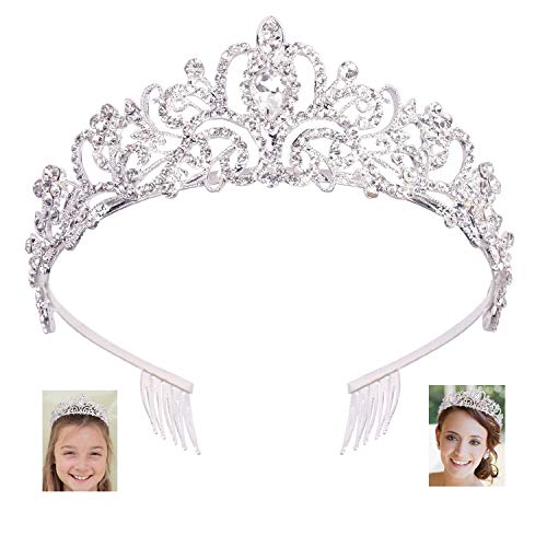 Product Cover Araluky Crystal Tiara Crown Headband Princess Elegant Tiara with Combs for Women Young Ladies Bridal Wedding Prom Birthday Party, Silver