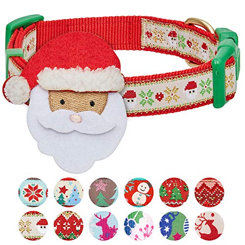 Product Cover Blueberry Pet 2019 New 4 Patterns Christmas Festive Adjustable Dog Collar with Santa Décor, Small, Neck 12