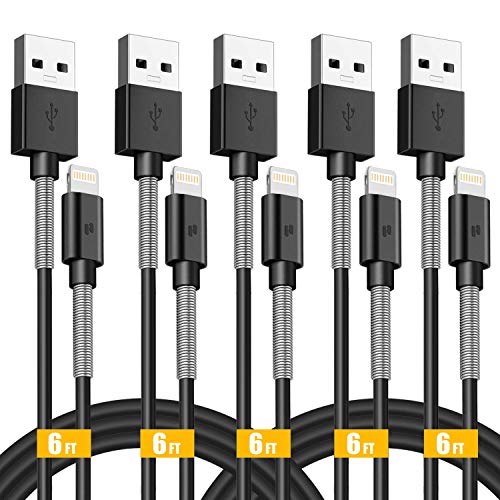 Product Cover iPhone Charger Cable Puridea Lightning Cable 5Pack(6ft) Spring Protect Long iPhone Charging Cable iPhone Charger Cord Mfi Certified Compatible for iPhone XS/Max/XR/X/8/8Plus/7/7P/6S/iPad/iPod/IOS