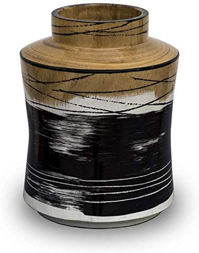 Product Cover H HOMEPAINT Handcrafted Wooden Vase with White Black and Natural Wood Color for Home Decoration 6.7 x 8.7 Inch