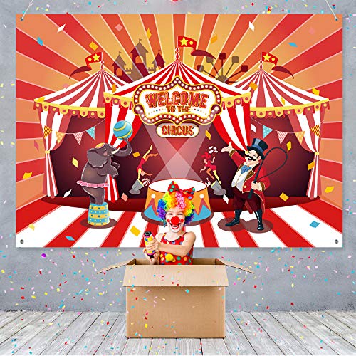 Product Cover Circus Theme Party Banner Supplies Carnival Red Photography Background Circus Theme Birthday Party Photo Shoot Backdrop for Large Party Decoration