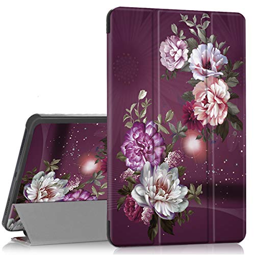 Product Cover Hocase Galaxy Tab A 10.1 (2019) SM-T510/SM-T515 Case, PU Leather Case with Cute Flower Design, Tri-Fold Stand Feature, Hard Back Cover for Samsung Galaxy Tab A 10.1-Inch 2019 - Burgundy Flowers
