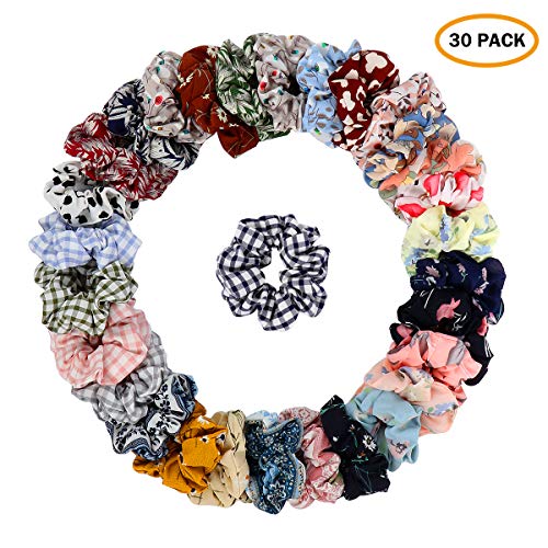 Product Cover 30 Pcs Chiffon Hair Bands Ponytail Ties Hair Scrunchies Flower Hair Scrunchies Girl Hair Accessory, Great for Casual and Party Dress