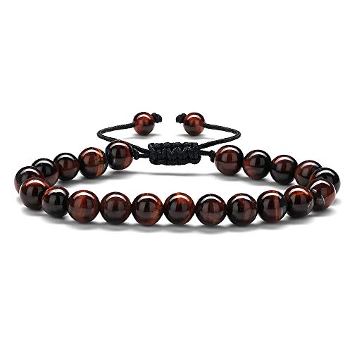 Product Cover M MOOHAM Bead Bracelet Gifts for Men - Natural Red Tiger Eye Stone Womens Anxiety Bracelets, Adjustable Tiger Eye Bracelet Retirement Gifts for Women Men