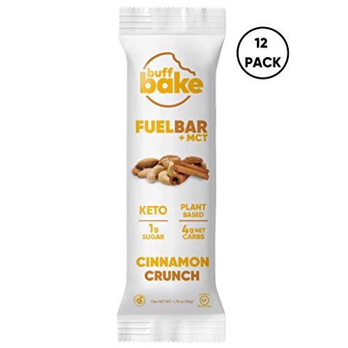 Product Cover Buff Bake Fuel Bar + MCT | Keto Friendly | Plant Based | Gluten Free | 12g of Protein | 1g Sugar | 4g Net Carbs | Non Dairy | Vegan (12 Count, 50g) (Cinnamon Crunch, 12 Count)