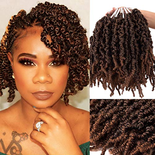 Product Cover 3 Packs Short Curly Spring Pre-twisted Braids Synthetic Crochet Hair Extensions 10 inch 15 strands/pack Ombre Crochet Twist Braids Fiber Fluffy Curly Twist Braiding Hair Bulk (T1B/30#)