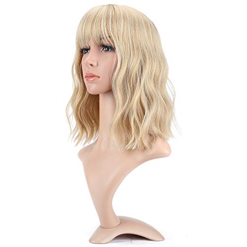 Product Cover VCKOVCKO Natural Wavy Short Bob Wigs With Air Bangs Women's Shoulder Length Wigs Curly Wavy Synthetic Cosplay Wig Pastel Bob Wig for Girl Colorful Wigs(12