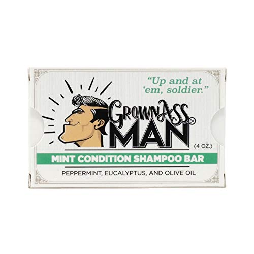 Product Cover Grown Ass Man Co. - Solid Shampoo Bar Rich Lather 3 in 1: Hair, Beard and Body Wash - 4 ounce bar (Mint Condition, Single)