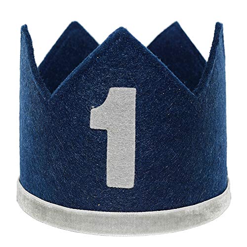 Product Cover Maticr Classic Felt 1st Birthday Crown Hat Baby Boy Number 1 Headbands Prince Princess Cake Smash Photo Prop (Navy Blue, Large)