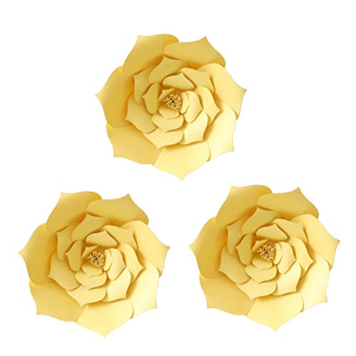Product Cover Daily Mall Paper Flower Decorations Giant Wedding Flowers Party Flower Backdrop DIY Handcrafted Flower for Nursey Birthday Wall Decor (Yellow, 3pcs-12)