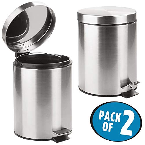 Product Cover Mofna Stainless Steel Plain Pedal Dustbin Set of 2, Garbage Bin with Removable Bucket Round Shape 7''x10'' - 5 liters, Silver Color Slim and Fingerprint-Proof Finish use for, Home, Kitchen, Office,