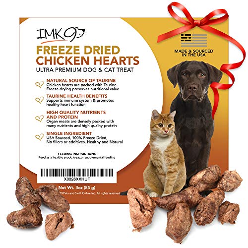 Product Cover IMK9 Chicken Treats Freeze Dried Hearts All Natural - High Protein & Vitamins - 100% Pure Premium Bites, Grain Free - Healthy, No Additives, Preservatives, Gluten - for Cats & Dogs - Made in The USA