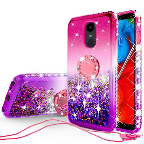 Product Cover Liquid Glitter Cute Phone Case Kickstand for LG Stylo 5 / Stylo 5 Plus Case Clear Bling Diamond Bumper Ring Stand Girls Women for LG Stylo 5 / Stylo 5 Plus - Pink/Purple