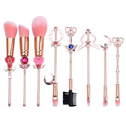 Product Cover Sailor Moon Makeup Brush 8pcs Set With Pouch, Magical Girl Gold/Rose Gold Cardcaptor Sakura Cosmetic Brushes With Cute Pink Bag (155g Rose Gold)