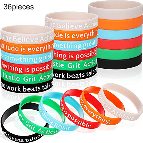 Product Cover Motivational Bracelets Silicone Wristbands Inspirational Bands with Inspirational Messages for Studying Competing Working, 6 Styles (36 Pieces)