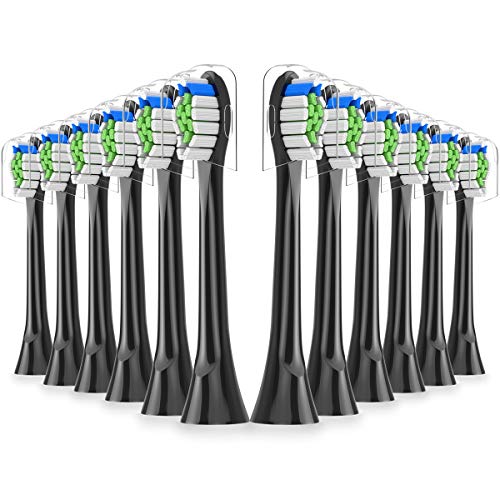 Product Cover KHBD Replacement Toothbrush Heads for Phillips Sonicare Electric Toothbrush, DiamondClean, Fit DiamondClean, Plaque Control, Gum Health, FlexCare, HealthyWhite, Essence+ and EasyClean (12 Pack Black)