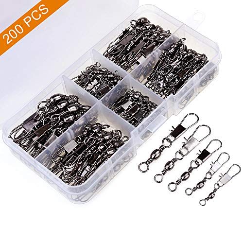 Product Cover MOBOREST 200PCS Barrel Snap Swivel Fishing Accessories, Premium Fishing Gear Equipment with Ball Bearing Swivels Snaps Connector for Quick Connect Fishing Lures