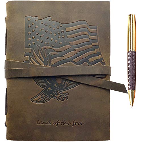 Product Cover Patriotic Gift American Flag & Eagle Leather Journal Notebook Notebook USA Flag/Eagle Embossed Design Handmade Travel Diary, A5 Vintage Writing for Men For Women Veteran Day Gift Leather 6