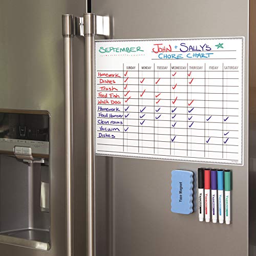 Product Cover Whiteboard Chore Chart - Magnetic Dry Erase Chore Board for Multiple Kids - Chores White Board for Fridge - 17X12
