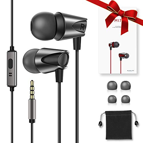 Product Cover Kuulaa M17 Wired Earphones with Microphone, Full Metal Earbuds in Ear with Mic 3.5mm Jack, Hi Res Stereo Deep Bass and Noise Isolating Headphones for iPhone Android Smartphones MP3 Players - Black