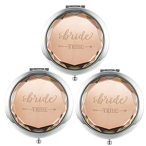 Product Cover Humphrey Amelia Pack of 3 Bride Tribe Pocket Makeup Mirrors Bridesmaid Gifts Bridal Shower Party Gifts with 3 Gift Bags(Champagne)