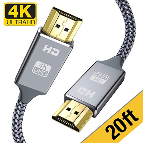 Product Cover 4K HDMI Cable,Capshi High Speed 18Gbps HDMI 2.0 Cable,4K, 3D, 2160P, 1080P, Ethernet - 28AWG Braided HDMI Cord - Audio Return Compatible TV, PC, Blu-Ray Player (20 FT hdmi Cable, Grey)