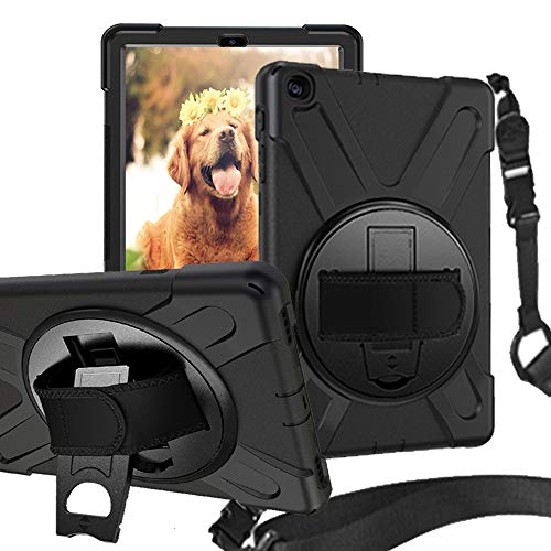 Product Cover Rantice Samsung Galaxy Tab A 10.1 2019 Case, Heavy Duty Rugged Shockproof Drop Protection Case with 360 Stand, Handle Hand Strap & Shoulder Strap for Galaxy Tab A 10.1 SM-T510/T515 2019 (Black)
