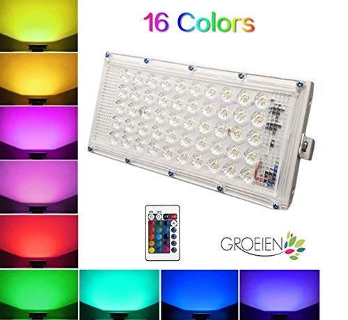 Product Cover Groeien® Metal White Body Crystal 50 Watt 220-240V Waterproof Landscape IP66 LED Flood Light RGB Multi Colour with Remote