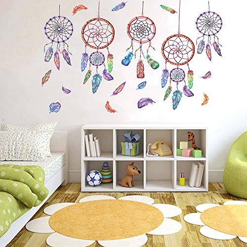 Product Cover Dream Catcher Sticker, H2MTOOL Peel and Stick Dreamcatcher Feather Wall Decal for Kids Room Decor (Dreamcatcher)