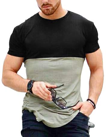 Product Cover Urban Army Grey and Black Round Neck Apple Cut Tshirts for Men Half Sleeve