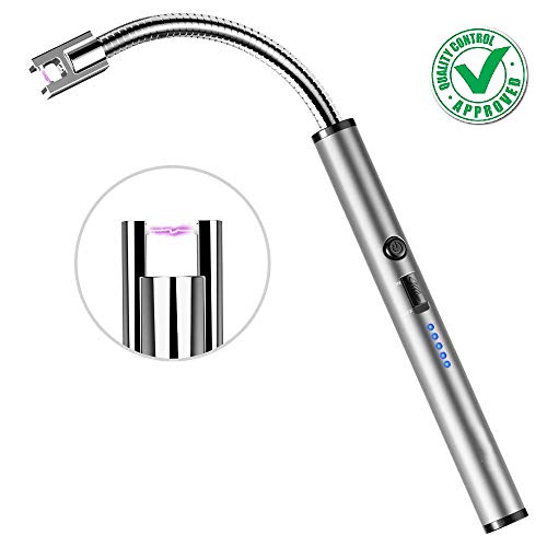 Product Cover Docoss - Electric Kitchen Gas Lighter Arc Lighter USB Rechargeable Long Lighter Windproof Candle Lighter Flexible Neck Plasma Lighters for Grill, BBQ,Camping,Kitchen (Silver)