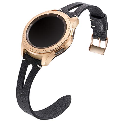 Product Cover Areziir 20mm Slim Leather Bands Compatible with Samsung Galaxy Watch Active 40mm & Galaxy Watch 42mm Smart Watch, Genuine Leather Cute Replacement Band for Garmin Vivoactive 3 (Black/Rose Gold)