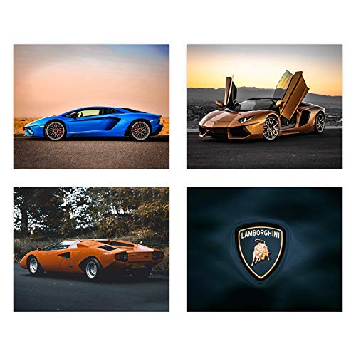 Product Cover Insire Lamborghini Poster Prints | Set of Four (8 inches x 10 inches) Sports Car Prints | Aventador | S Supercar Wall Art | Canaan | Perfect Car Art Gifts | Set 1