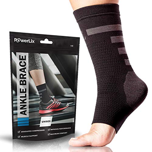 Product Cover POWERLIX Ankle Brace Compression Support Sleeve (Pair) for Men & Women, Best Brace for Injury Recovery, Eases Swelling, Supports Your Tendon and Helps Relieve Pain from Achilles Tendonitis