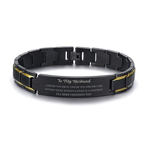 Product Cover 168 GIFTS Husband Birthday Gift from Wife - Men Black Stainless Steel Bracelet for Hubby Ideas for him