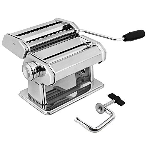 Product Cover GOURMEX Stainless Steel Manual Pasta Maker Machine | With Adjustable Thickness Settings | Perfect for Professional Homemade Spaghetti and Fettuccini | Includes Removable Handle and Clamp (Silver)