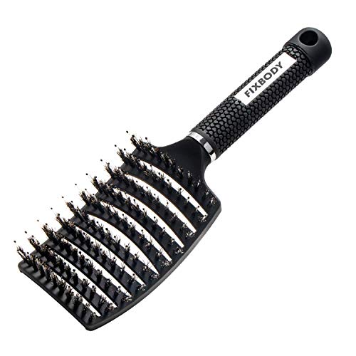 Product Cover FIXBODY Boar Bristle Hair Brush - Curved & Vented & Oversize Design Detangling Hair Brush for Women Long, Thick, Curly and Tangled Hair Blow Dryer Brush (Black)