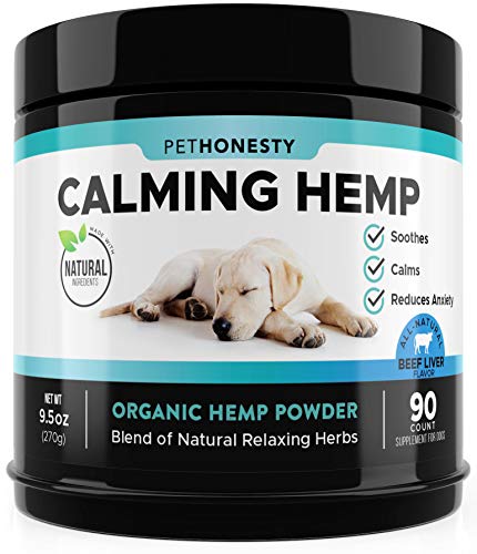 Product Cover PetHonesty Hemp Calming Treats for Dogs - All-Natural Soothing Snacks with Hemp + Valerian Root, Stress & Dog Anxiety Relief - Aids with Thunder, Fireworks, Chewing & Barking (Beef Liver)