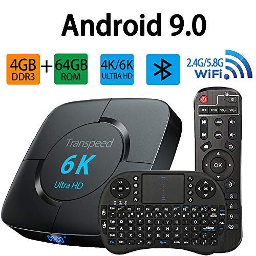 Product Cover Android Tv Box 9.0, TV Box 2.4G 5.8G Dual Band WiFi 4GB 64GB with Bluetooth Converter TV Box Support 3D 4K 6K Ultra HD H.265 USB 3.0 with Mini Keyboard Set Top TV Box
