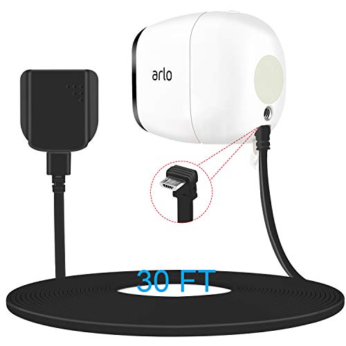 Product Cover 30FT Weatherproof Outdoor Power Cable for Arlo Pro and Arlo Pro 2 with Quick Charge 3.0 Power Adapter Compatible with Arlo Pro, Arlo Pro 2, Arlo Go, Other Home Camera (Micro USB), 1 Set, Black