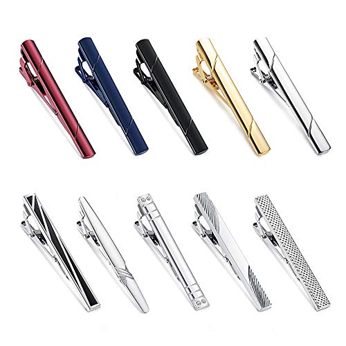 Product Cover Finrezio 10PCS Tie Clips Set for Men Tie Bar Clip Black for Regular Ties Necktie Wedding Business Clips with Gift Box
