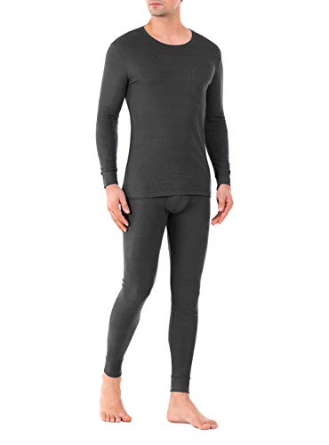Product Cover DAVID ARCHY Men's Soft Cotton Thermal Underwear Rib Stretchy Base Layer Thermal Top and Bottom Long Johns Set (M, Dark Gray)