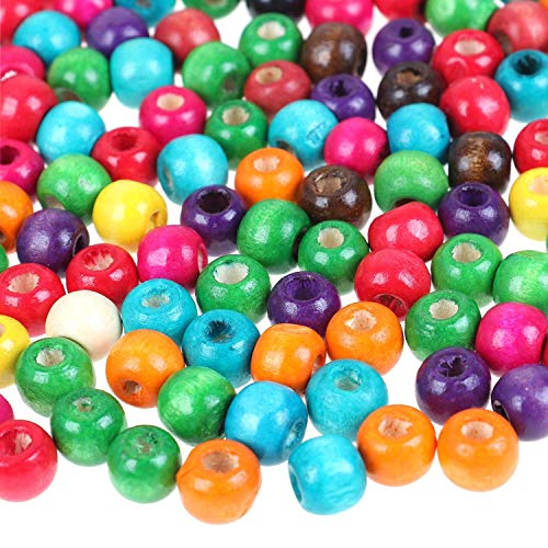 Product Cover 730pcs 10mm Assorted Color Wooden Beads, Painted Round Wooden DIY Craft Production Project Large Hole Wooden Spacer Beads for Kids and Adult Jewelry Making Supplies
