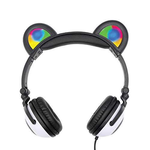 Product Cover Gabba Goods Premium LED Light Up in The Dark Panda Over The Ear Comfort Padded Stereo Headphones with AUX Cable | Earphones