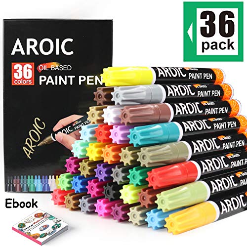 Product Cover 36 Pack Paint Pens for Rock Painting - Write On Anything. Paint pens for Rock, Wood, Metal, Plastic, Glass, Canvas, Ceramic & More! Low-Odor, Oil-Based, Medium-Tip Paint Markers