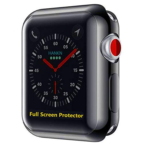 Product Cover Hankn for Apple Watch Case Screen Protector Black 42mm, Plated Soft TPU Full Front Bumper Shock-Proof Smartwatch Iwatch All-Around Screen Protectors Cover for Apple Watch Series 2 3 (Black, 42mm)
