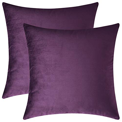 Product Cover Mixhug Decorative Throw Pillow Covers, Velvet Cushion Covers, Solid Throw Pillow Cases for Couch and Bed Pillows, Purple, 20 x 20 Inches, Set of 2