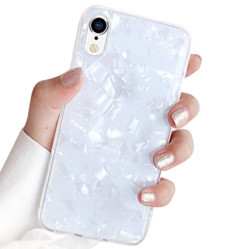 Product Cover Compatible iPhone XR Case for Girls Women, GYZCYQ Cute Phone Case Glitter Pretty Design Protective Shockproof Pearly-Lustre Shell Slim Soft TPU Cover Compatible for iPhone XR Case (White)