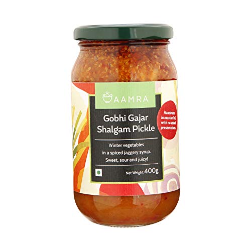 Product Cover Aamra Traditional Homemade Gobhi Gajar Shalgam Pickle 400grams, Sweet, Sour and Juicy Pickle, Spiced Up with Jaggery Syrup.
